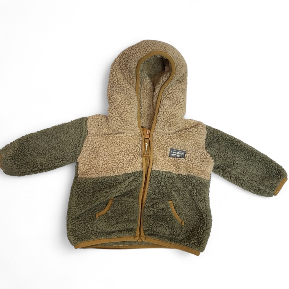 Eddie Bauer Infant brown green Teddy Bear Fleece Hoodie 3-6 months